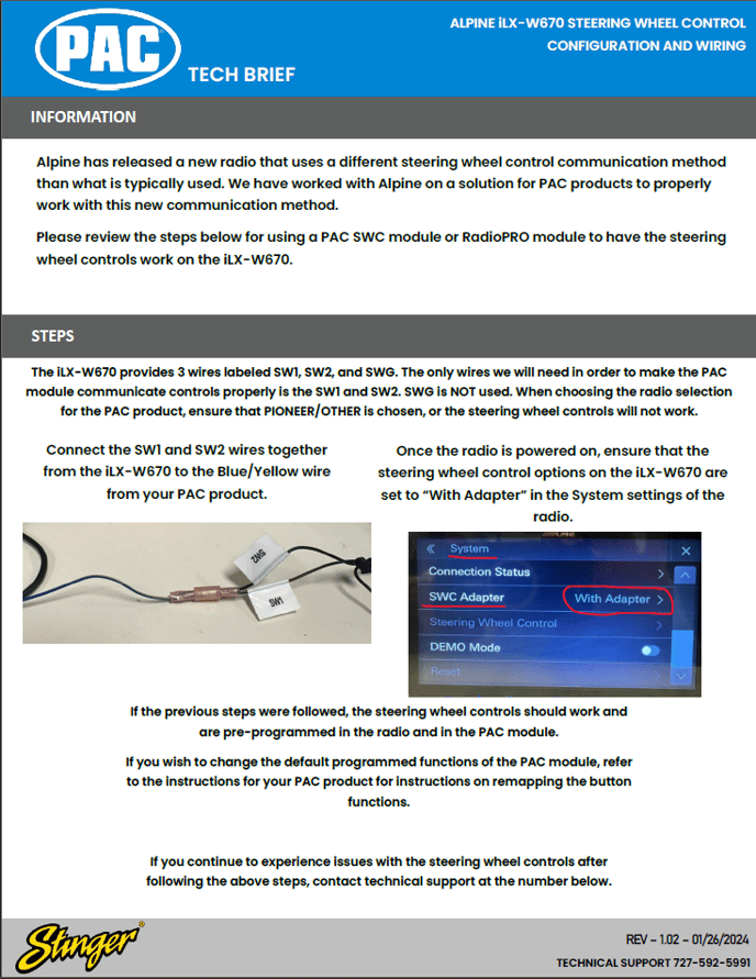 TECH BRIEF - Alpine iLX-W670 Connections for SWC enabled PAC modules